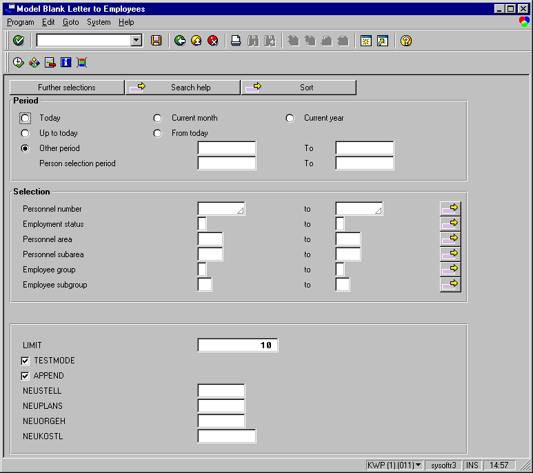 zsysptss selection screen
